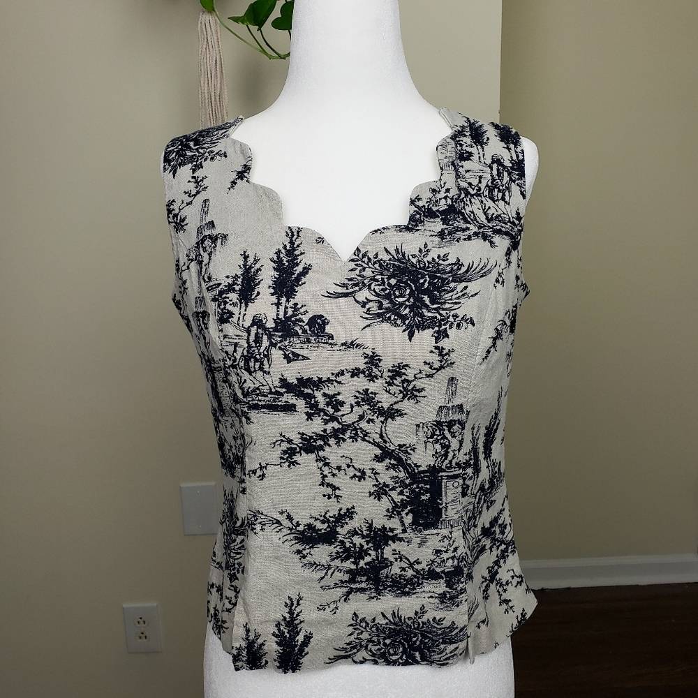 Dress Barn Toile Black and White Sleeveless Blouse